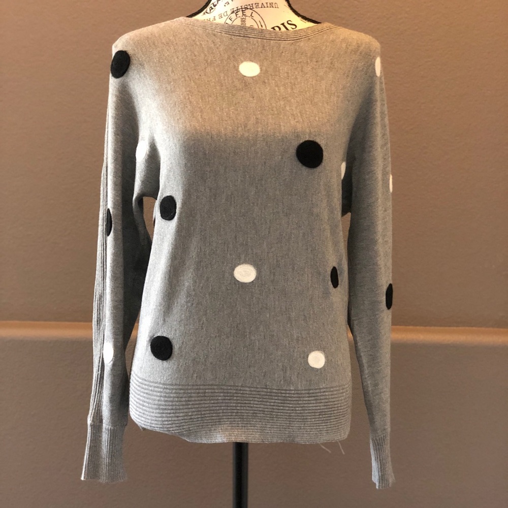 BRAND NEW Gray Polka Dot Metric Sweater